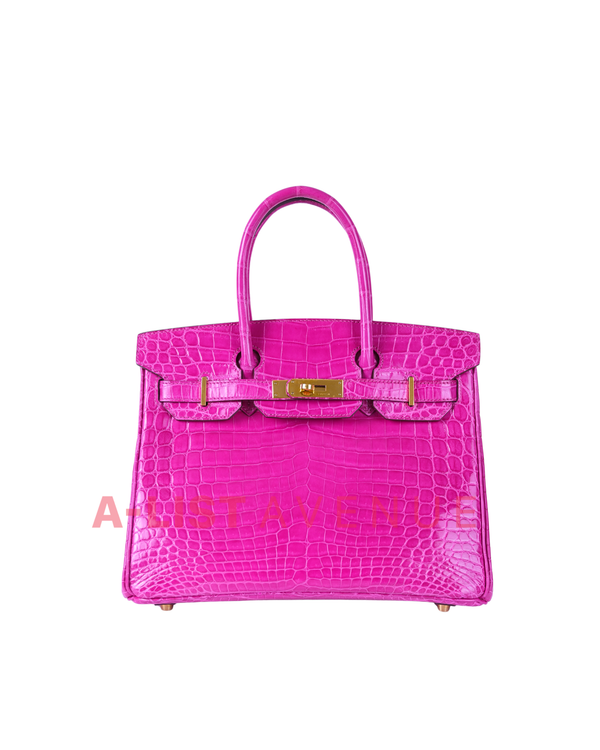 Hermes Birkin 30 Rose Scheherazade Shiny Porosus Crocodile