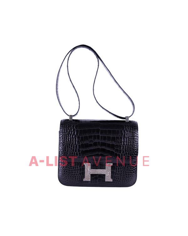 Hermès Constance 24 Black Matte Alligator and Ombre Lizard Marquette Palladium Hardware