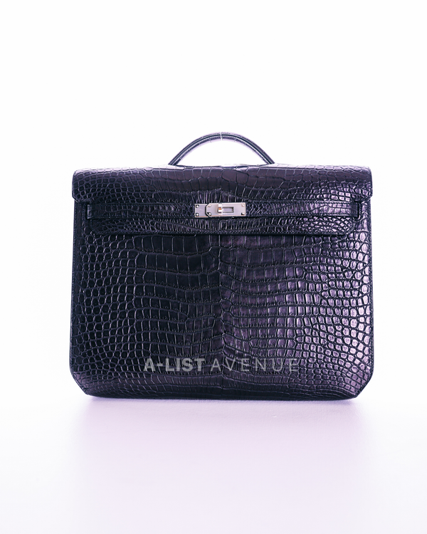 Hermes Kelly Depeches 36 Briefcase in Black Matte Porosus Crocodile PHW