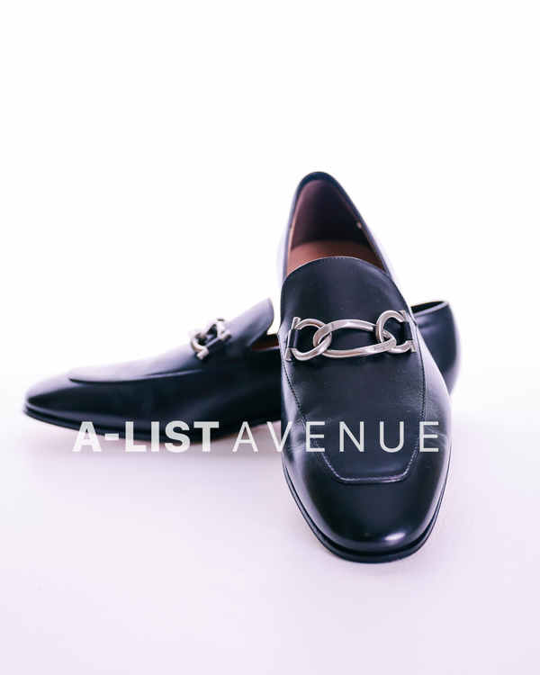 Ferragamo "Boy 2" Chain Bit Sleek Logo Loafers Size 37.5