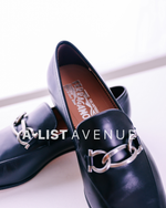 Ferragamo "Boy 2" Chain Bit Sleek Logo Loafers Size 37.5