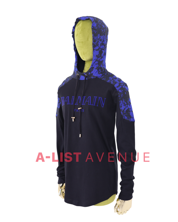 Balmain #355 Black with Blue Camouflage Design Hoodie