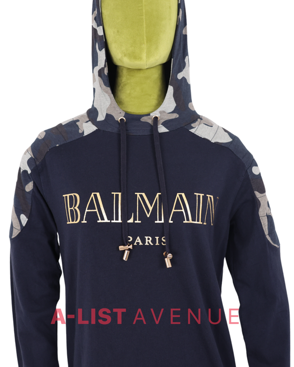 Balmain #356 Navy with Camouflage Design Hoodie