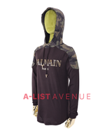 Balmain #357 Olive With Camouflage Design Hoodie