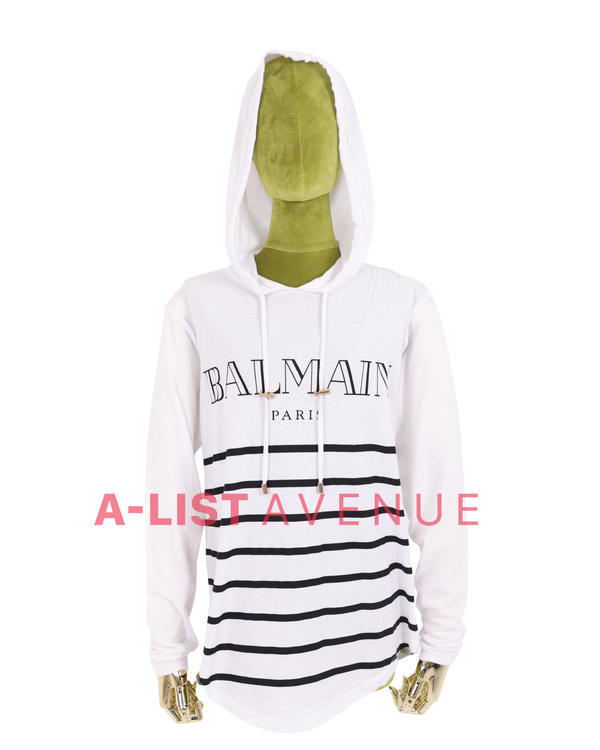 Balmain #372 White Stripes Hoodie