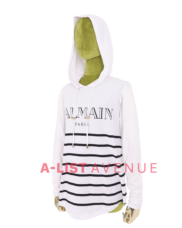 Balmain #372 White Stripes Hoodie