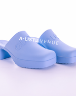 Gucci Rubber Logo Platform Slide Mules in Pastel Blue Size 39