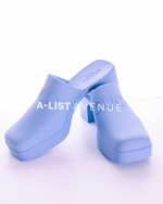 Gucci Rubber Logo Platform Slide Mules in Pastel Blue Size 39