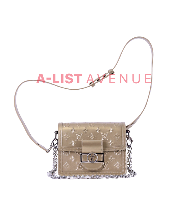 LV Monogram Gold Patent Seal Dauphine Mini Shoulder Bag