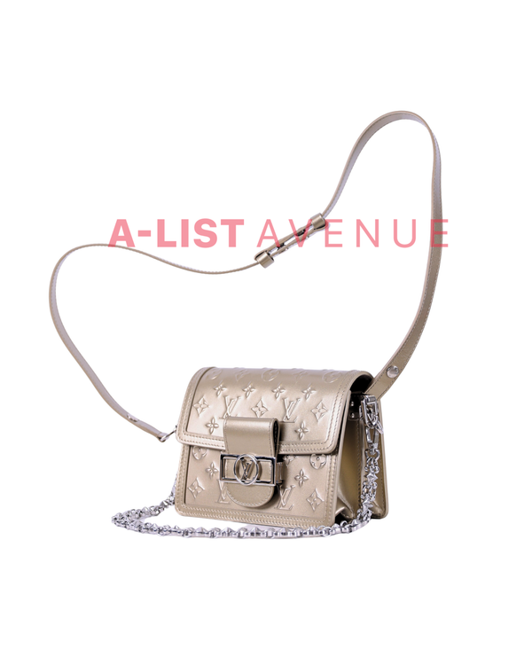 LV Monogram Gold Patent Seal Dauphine Mini Shoulder Bag