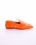 Hermès Logo Embroidered Pointed Toe Smoking Slippers in Orange Suede Size 36