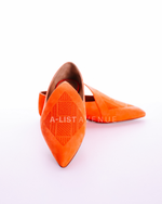 Hermès Logo Embroidered Pointed Toe Smoking Slippers in Orange Suede Size 36