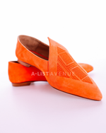 Hermès Logo Embroidered Pointed Toe Smoking Slippers in Orange Suede Size 36