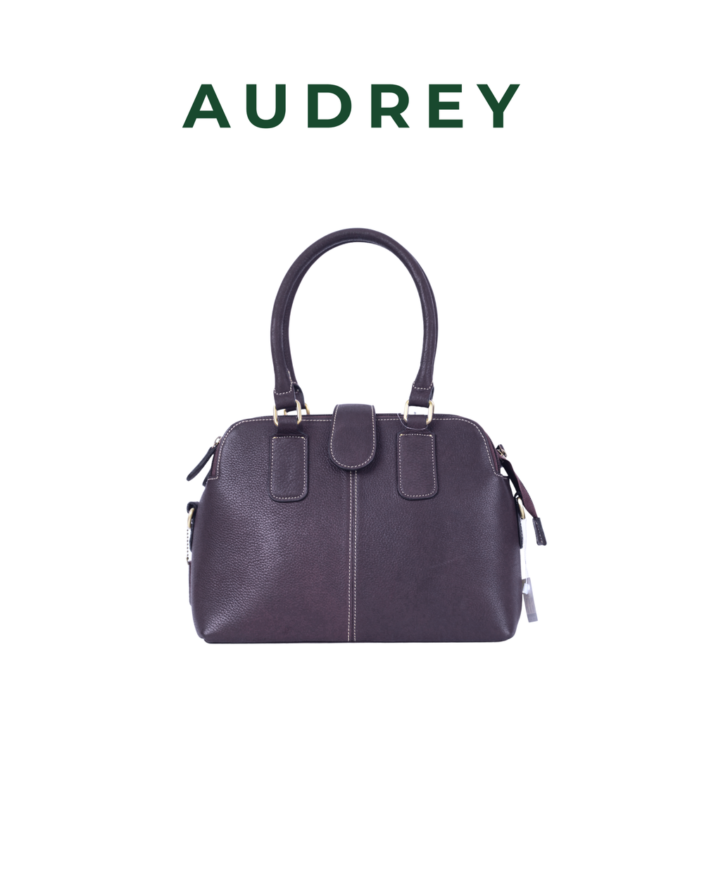 A8 AUDREY Premium Leather Top Handle Bag Dark Brown