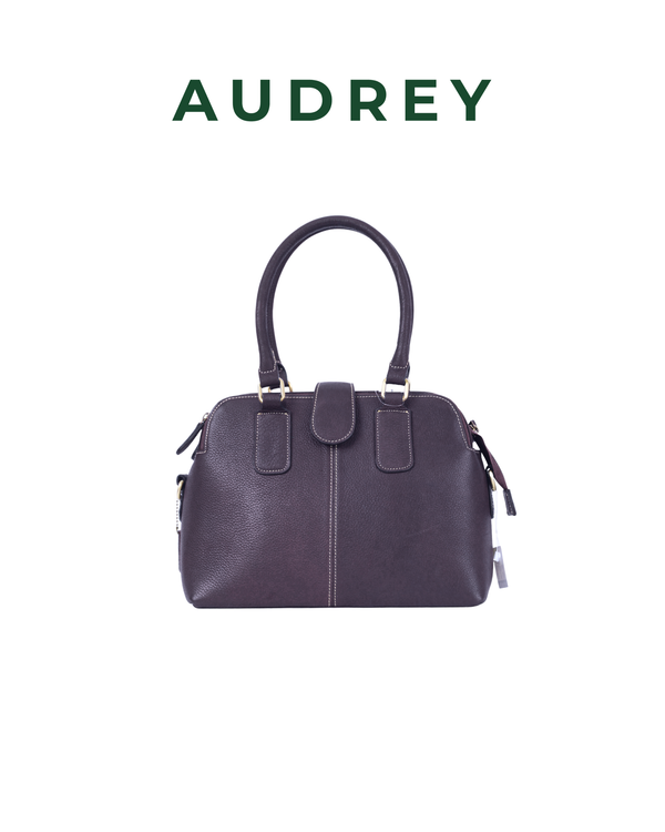 A8 AUDREY Premium Leather Top Handle Bag Dark Brown