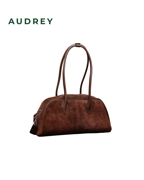 B19 AUDREY Suede Top Handle Bag in Dark Brown
