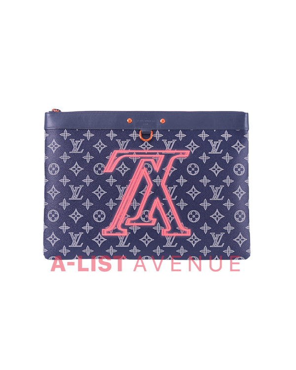 LV Limited Edition Monogram Ink Upside Down Apollo GM Pochette In Navy Canvas