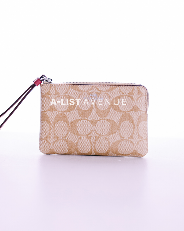 Coach Corner Zip Wristlet Pink Strap