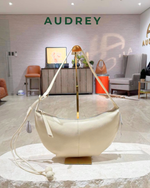 F6 AUDREY Cowhide Moon Bag in White