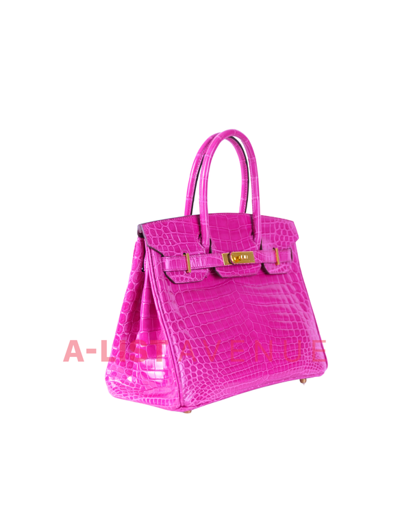 Hermes Birkin 30 Rose Scheherazade Shiny Porosus Crocodile