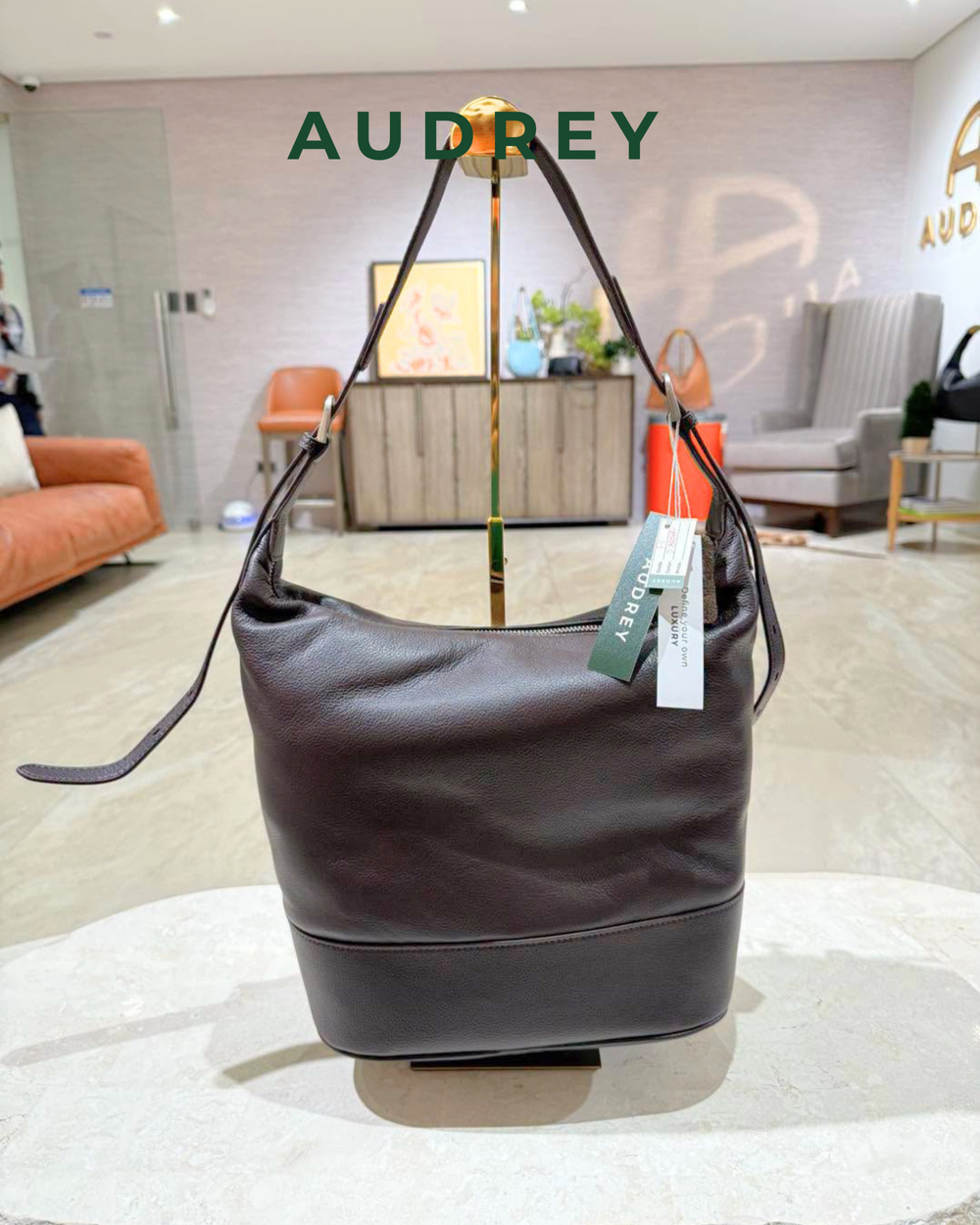 F11 AUDREY Cowhide Shoulder/Sling Bag in Dark Brown