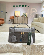 E7 AUDREY Cowhide Ostrich Embossed Mini Vanity Bag in Gray