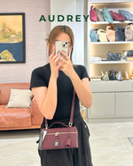 E7 AUDREY Cowhide Ostrich Embossed Mini Vanity Bag in Maroon