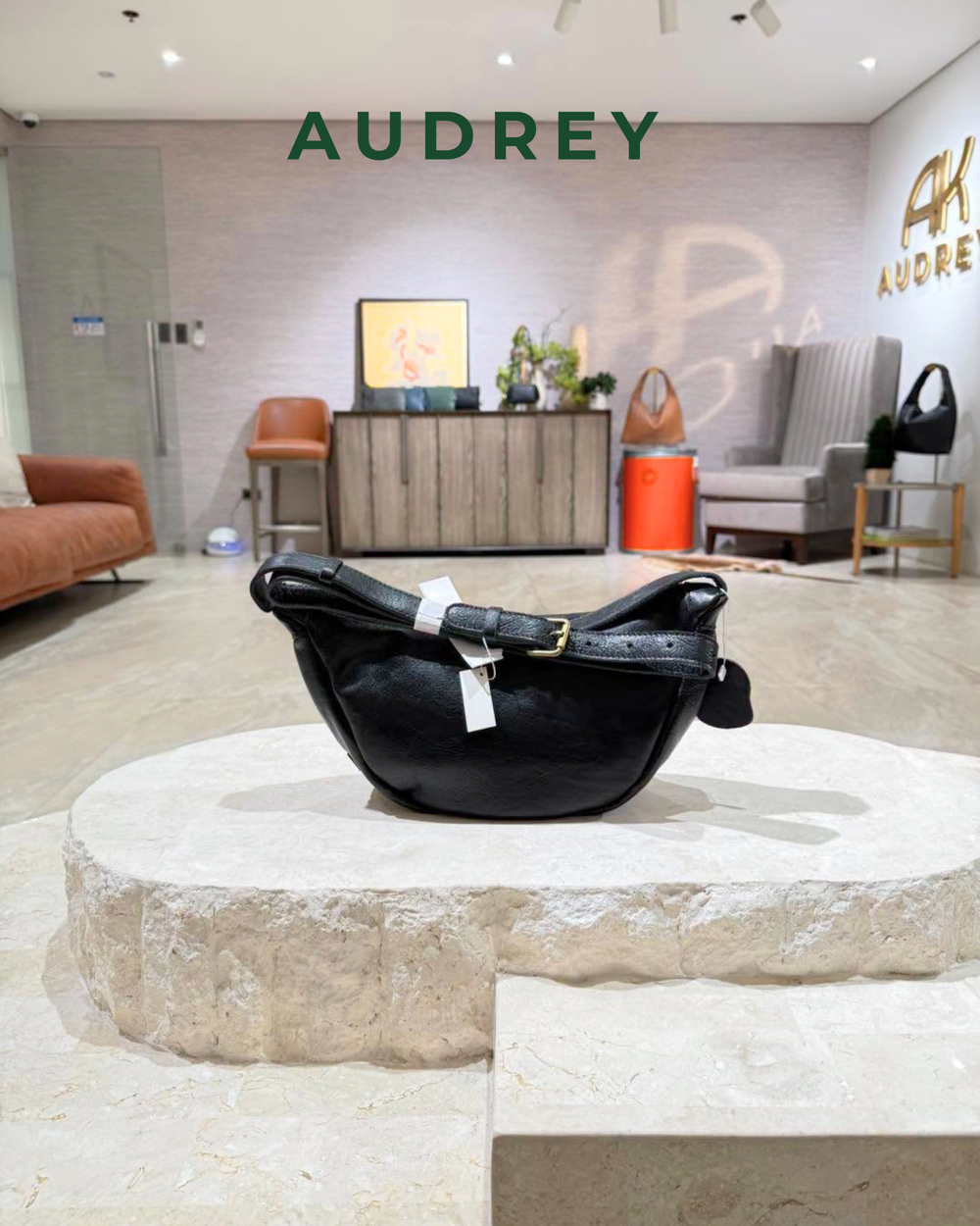 F3 AUDREY Cowhide Small Moon Bag in Black