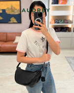 F3 AUDREY Cowhide Small Moon Bag in Black