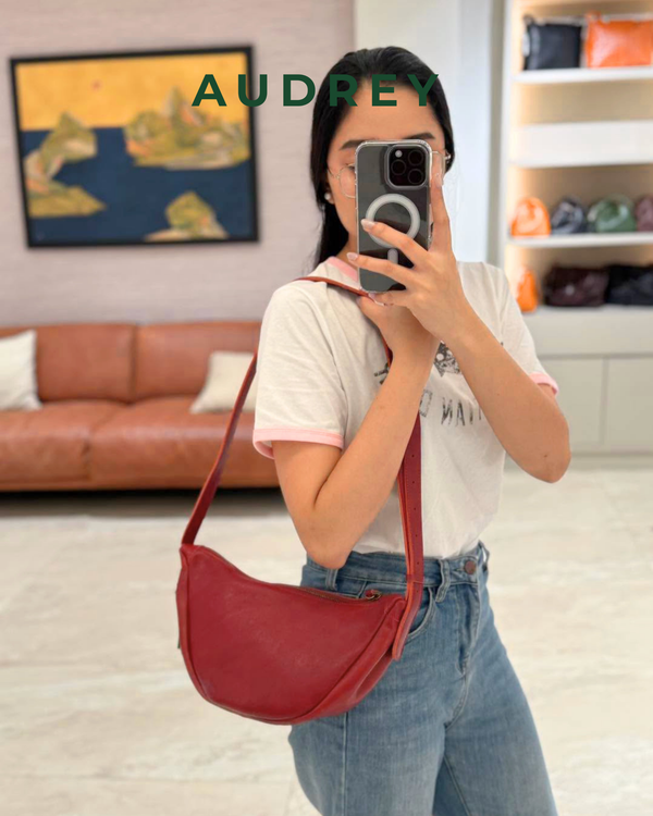 F3 AUDREY Cowhide Small Moon Bag in Red