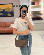 F3 AUDREY Cowhide Small Moon Bag in Etoupe