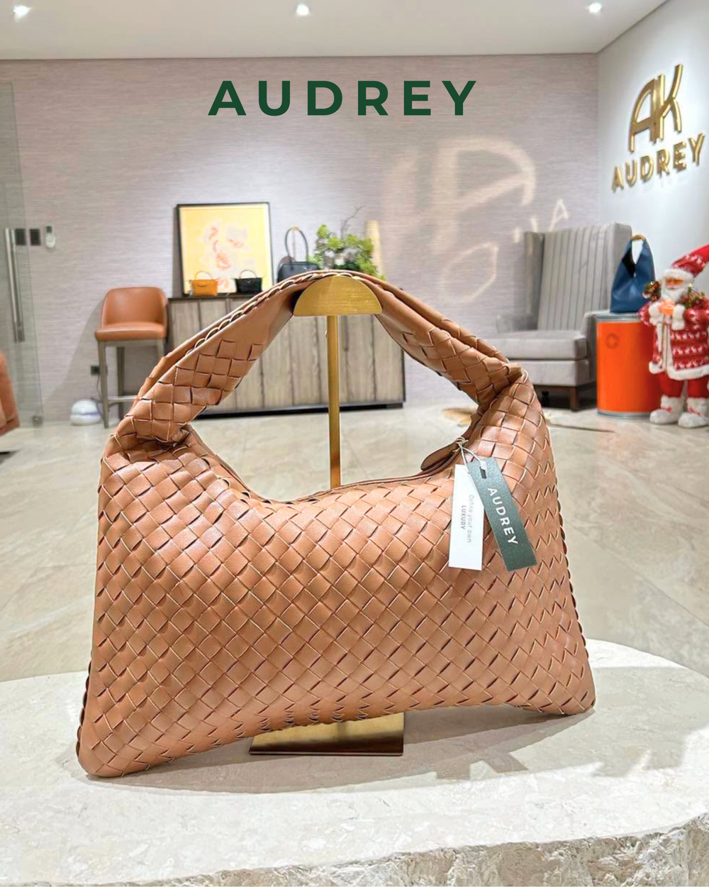 E1 AUDREY Lambskin Hobo Bag in Brown