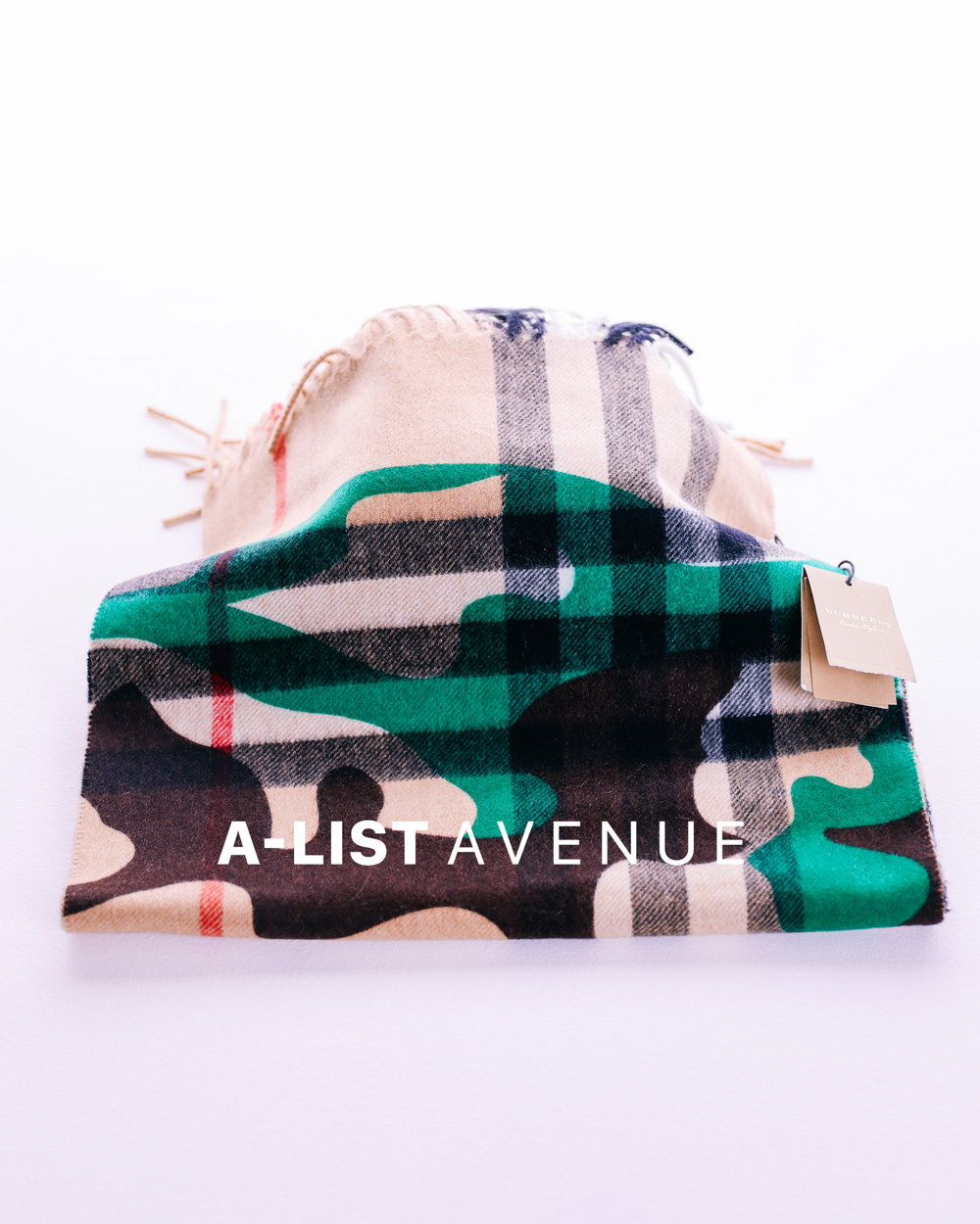 Burberry Green Camo Giant Check Cashmere Scarf