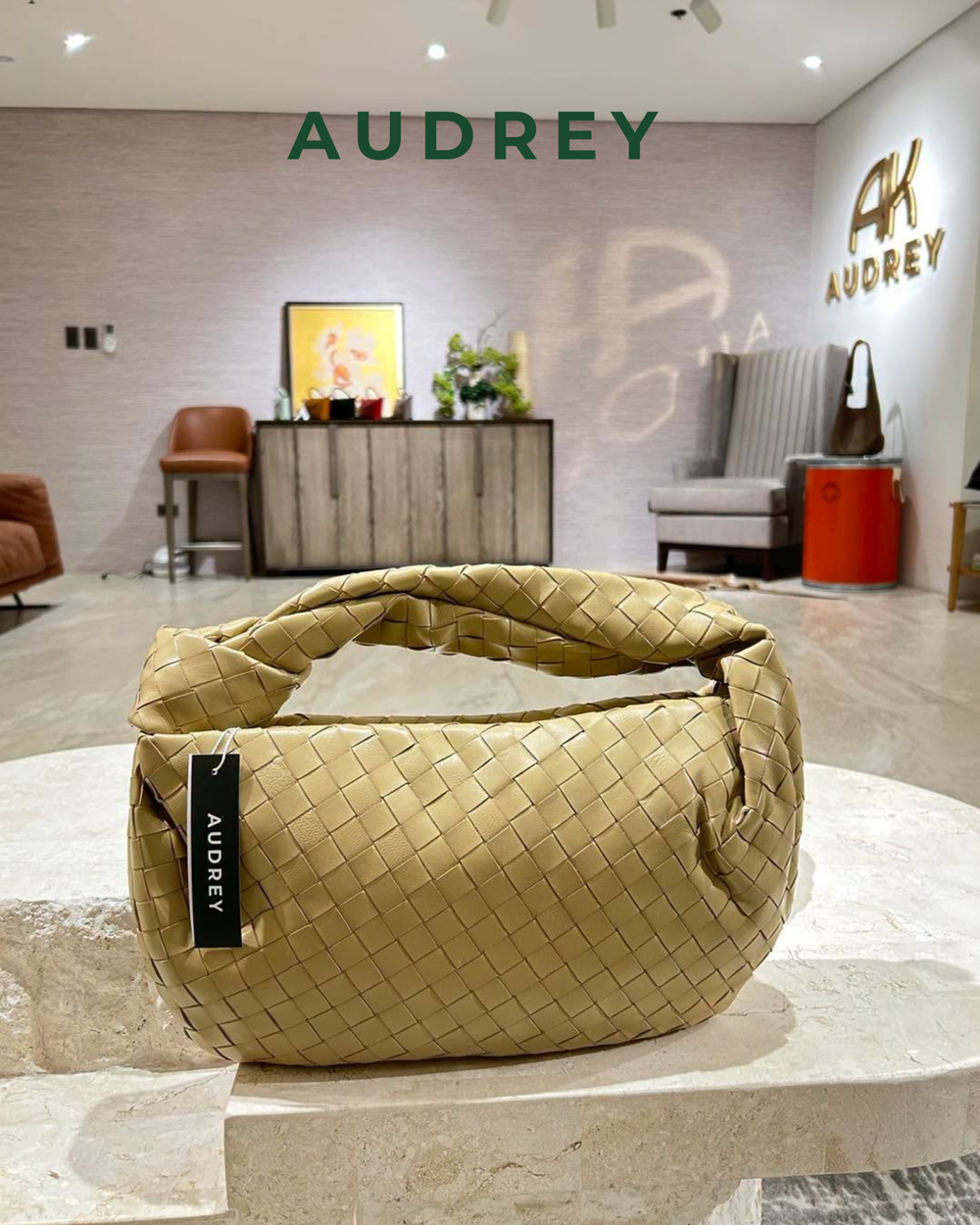 V18 AUDREY Lambskin Hobo Bag with Knot in Beige