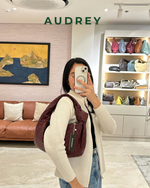 V18 AUDREY Lambskin Hobo Bag with Knot in Maroon