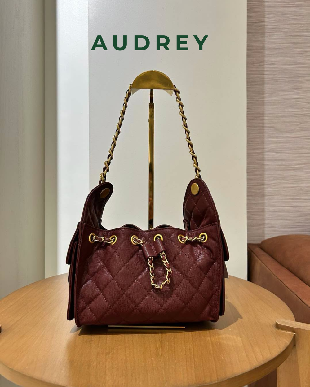 E9 AUDREY Cowhide Shoulder Bag in Maroon