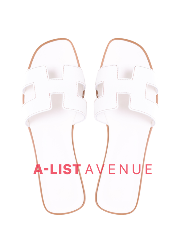 Hermes Oran Leather Sandals White