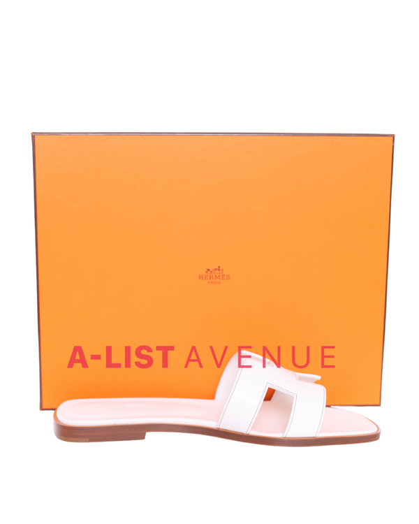 Hermes Oran Leather Sandals White