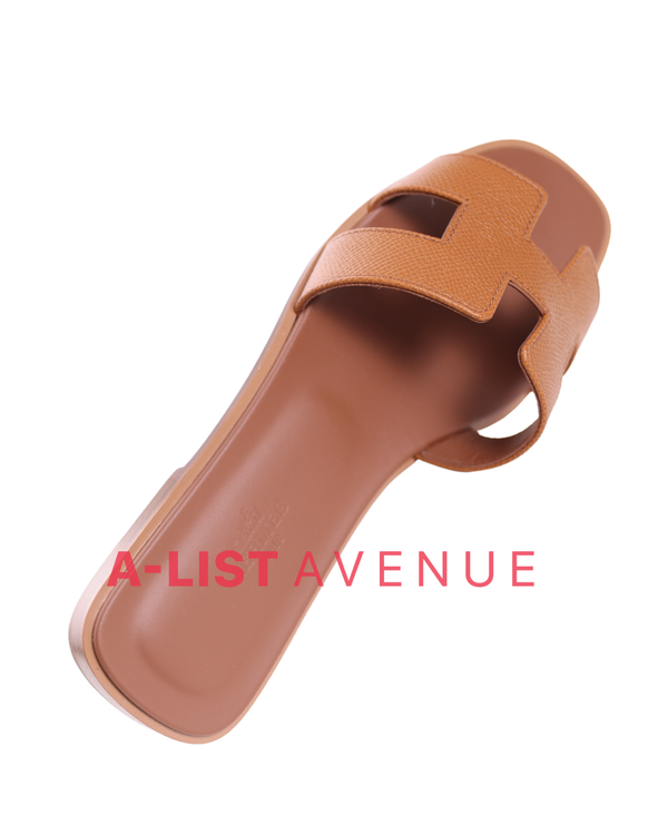 Hermes Oran Leather Sandals Gold
