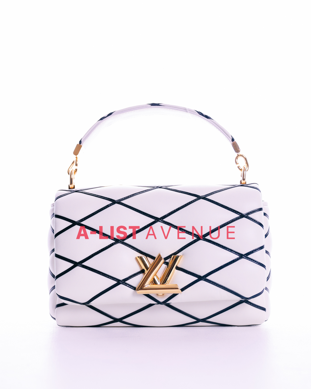 LV GO-14 MM Malletage Leather Shoulder Bag White