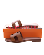 Hermes Oran Leather Sandals Gold