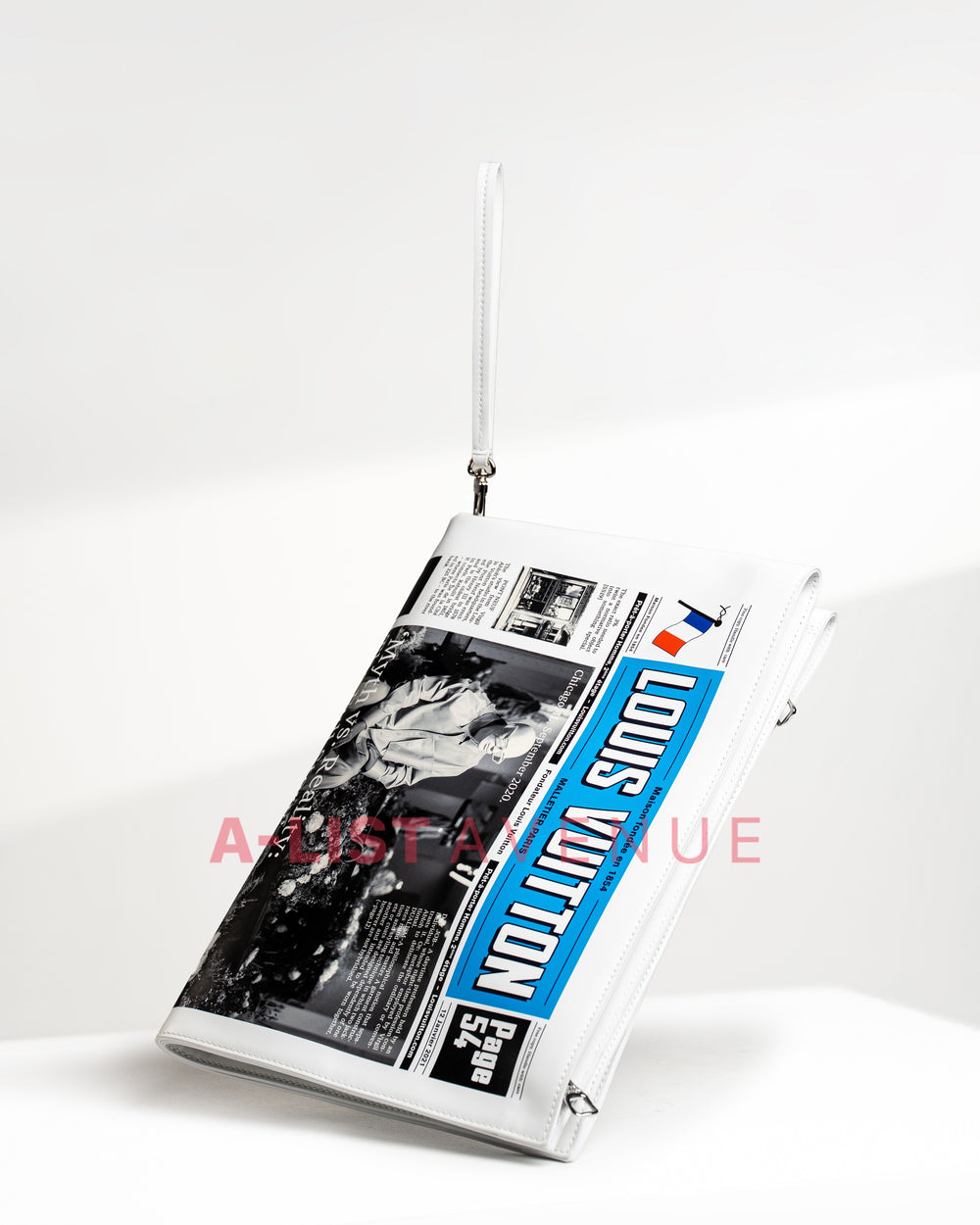 LV White Calfskin Newspaper Print Zippered Pouch (Collectors Item)
