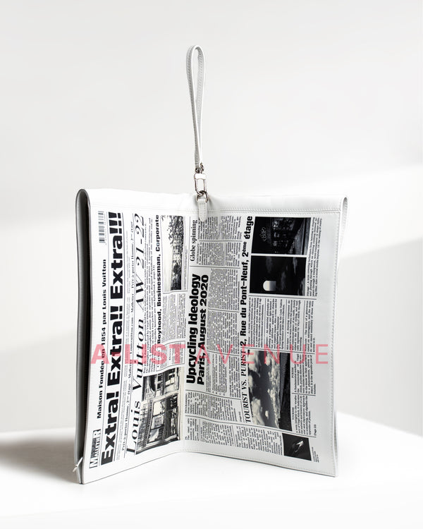 LV White Calfskin Newspaper Print Zippered Pouch (Collectors Item)