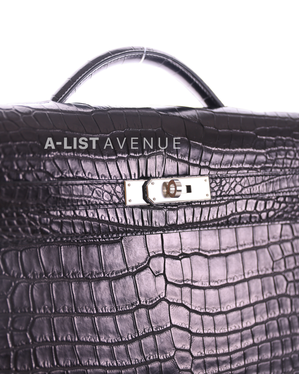 Hermes Kelly Depeches 36 Briefcase in Black Matte Porosus Crocodile PHW