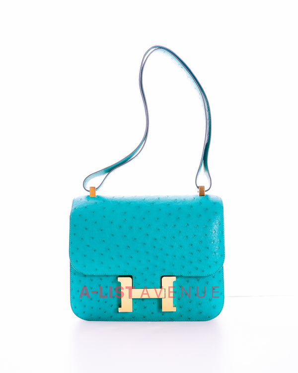 Hermes Constance 24 Bleu Vert Véronèse Ostrich Leather GHW
