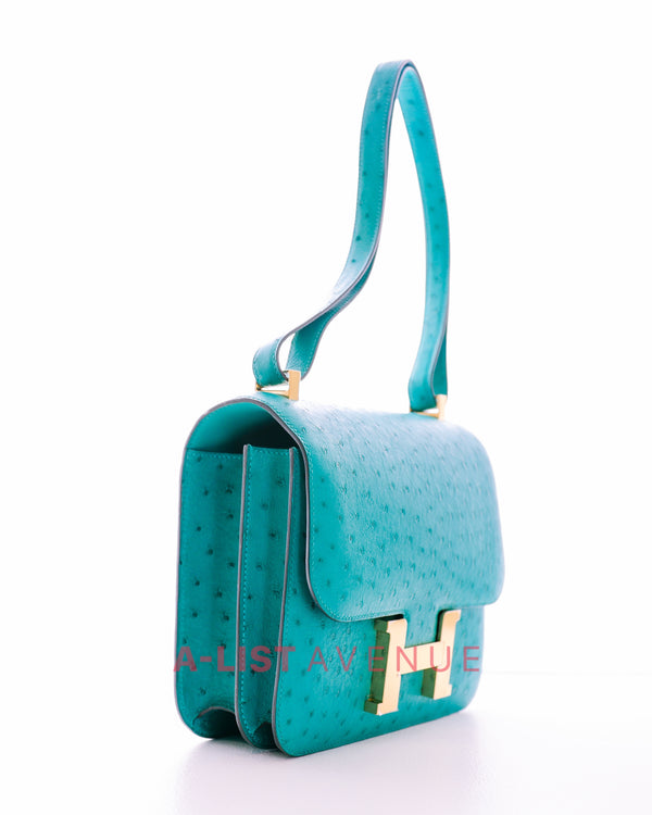Hermes Constance 24 Bleu Vert Véronèse Ostrich Leather GHW