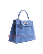 Hemes Limited Edition Hanada Porosus Crocodile Aizome Kelly 28 Sellier Bag
