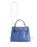 Hemes Limited Edition Hanada Porosus Crocodile Aizome Kelly 28 Sellier Bag