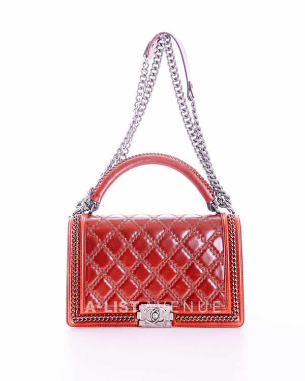 Chanel Boy Top Handle Bag In Bordeaux Red Wine