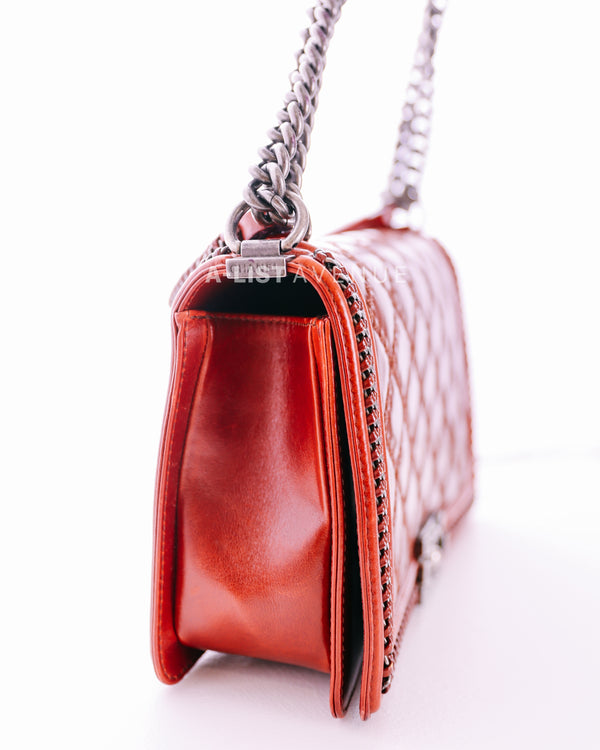Chanel Boy Top Handle Bag In Bordeaux Red Wine